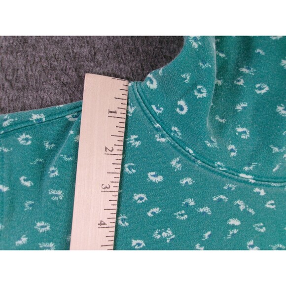 Basic Editions Top Women Medium Green Ditzy Floral Turtleneck Capsule Office Day - Picture 4 of 11